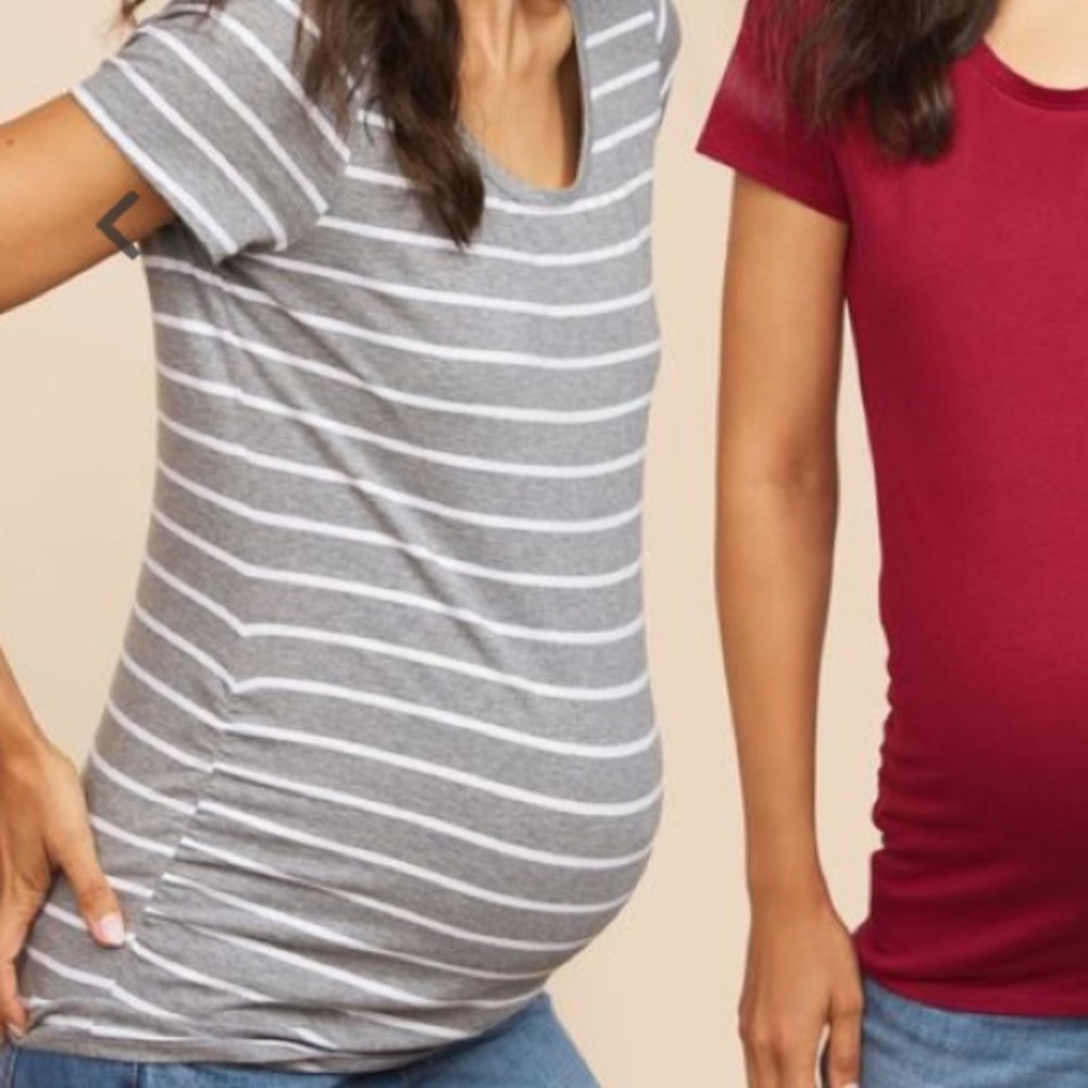 Blue and white striped side-ruched maternity tee